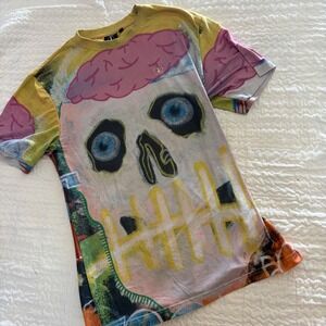 Tango Hotel Mens Skull Brain All Over Graphic Print T-Shirt Multi Color Size M